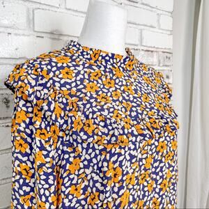 F&F Navy and Mustard Cottagecore Ditsy Floral Boho Long Sleeve Dress 16